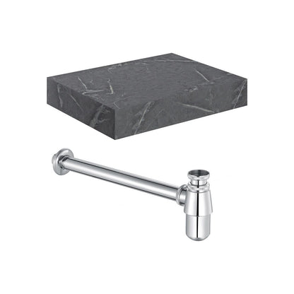 Hayes 600mm Wall Hung Grey Marble Basin Shelf & Chrome Bottle Trap