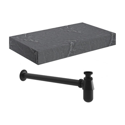 Hayes 800mm Wall Hung Grey Marble Basin Shelf & Black Bottle Trap