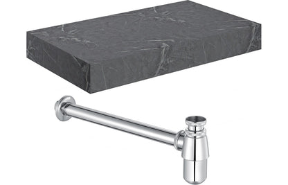 Hayes 800mm Wall Hung Grey Marble Basin Shelf & Brushed Bronze Bottle Trap