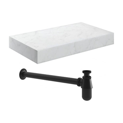 Hayes 800mm Wall Hung White Marble Basin Shelf & Black Bottle Trap