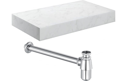 Hayes 800mm Wall Hung White Marble Basin Shelf & Bottle Trap