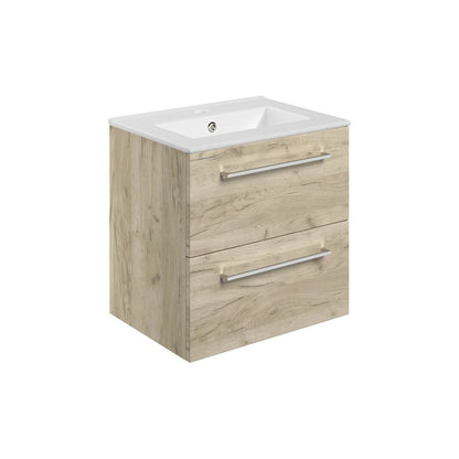 Bateba 510mm Wall Hung 2 Drawer Basin Unit & Basin - Oak