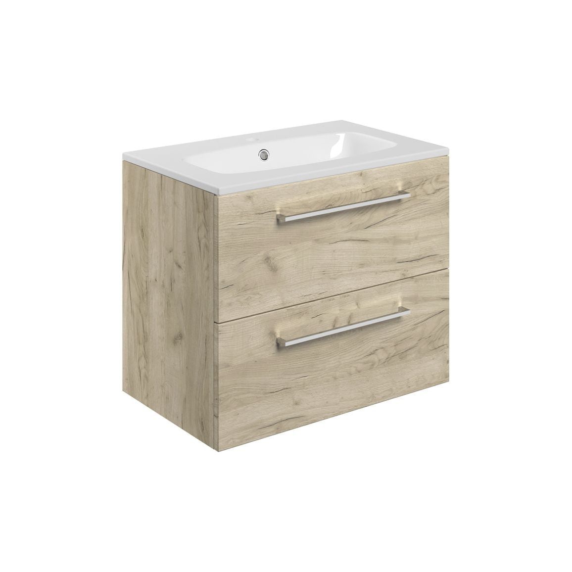 Bateba 610mm Wall Hung 2 Drawer Basin Unit & Basin - Oak