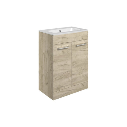 Bateba 610mm Floor Standing 2 Door Basin Unit & Basin - Oak