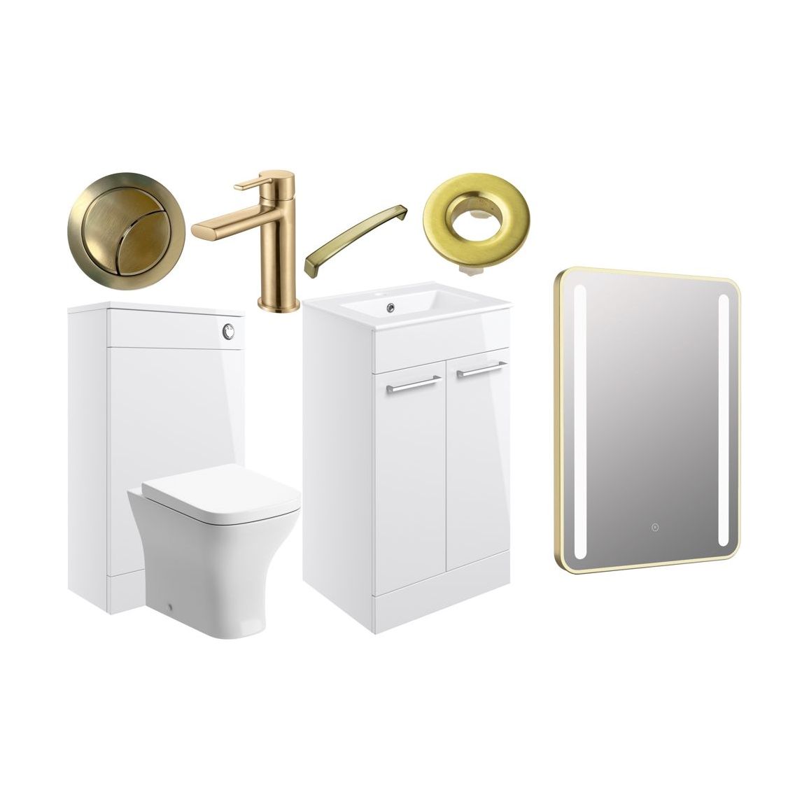 Bateba 510mm F/S Furniture Pack - White Gloss w/Brushed Brass Finishes