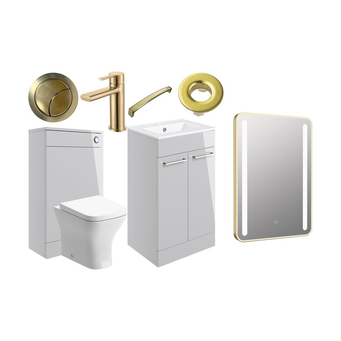 Bateba 510mm F/S Furniture Pack - Grey Gloss w/Brushed Brass Finishes