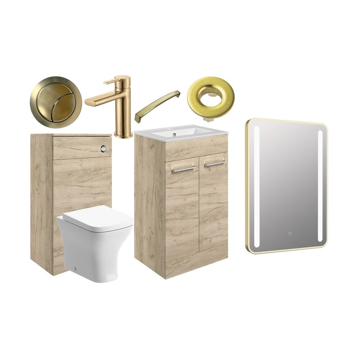 Bateba 510mm F/S Furniture Pack - Oak w/Brushed Brass Finishes