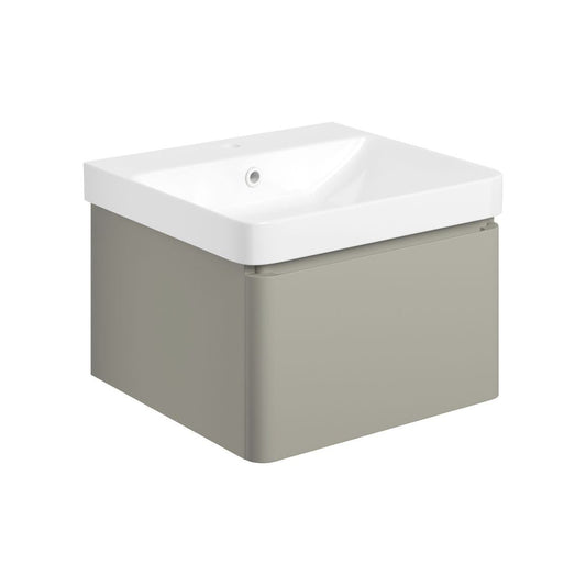 Prisca 500mm Wall Hung 1 Drawer Basin Unit & Basin - Matt Latte