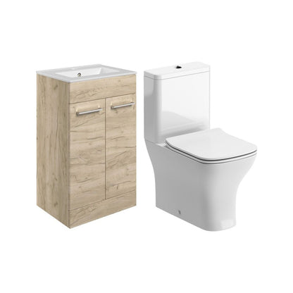 Bateba 510mm Floor Standing Unit & Close Coupled WC Pack - Oak