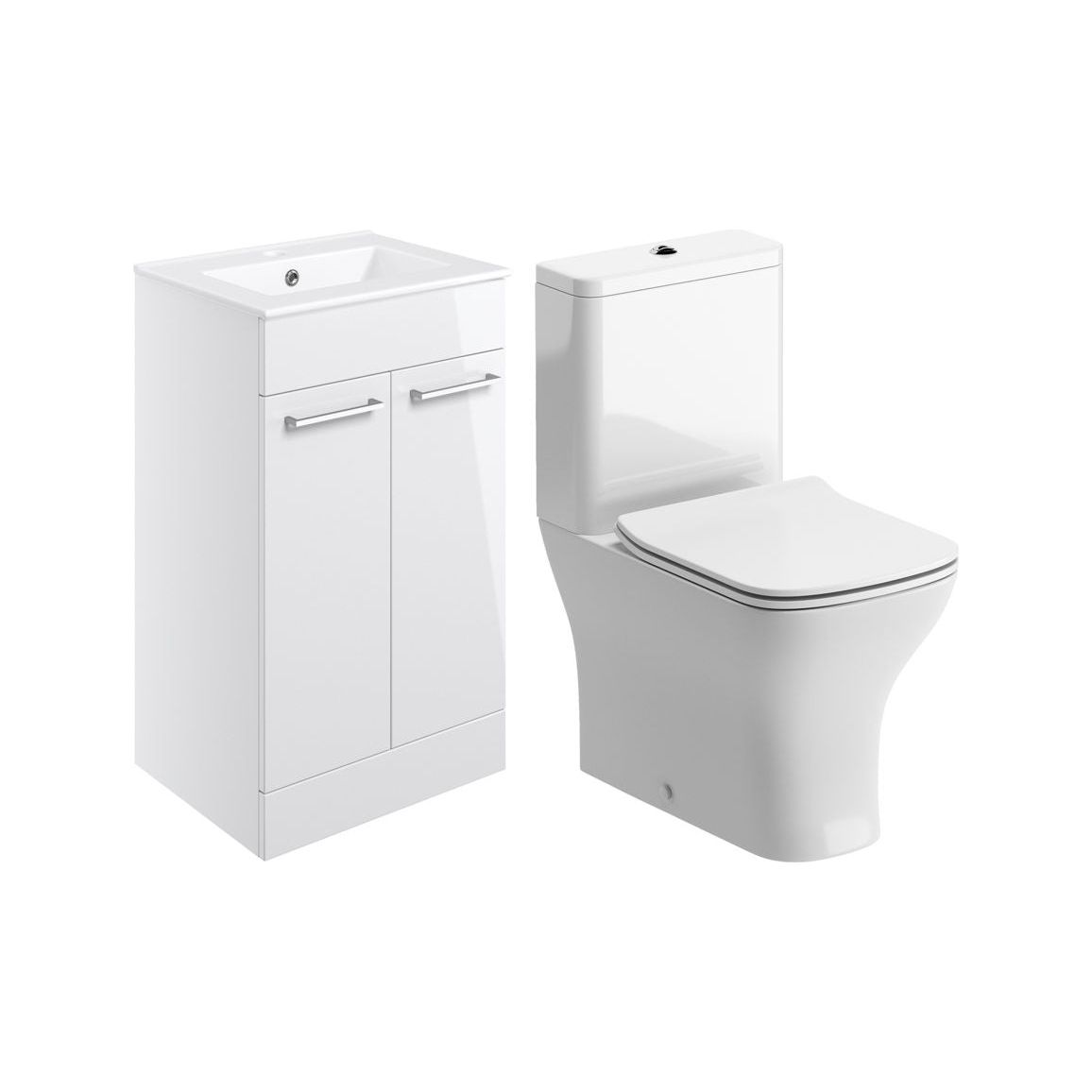 Bateba 510mm Floor Standing Unit & Close Coupled WC Pack - White Gloss