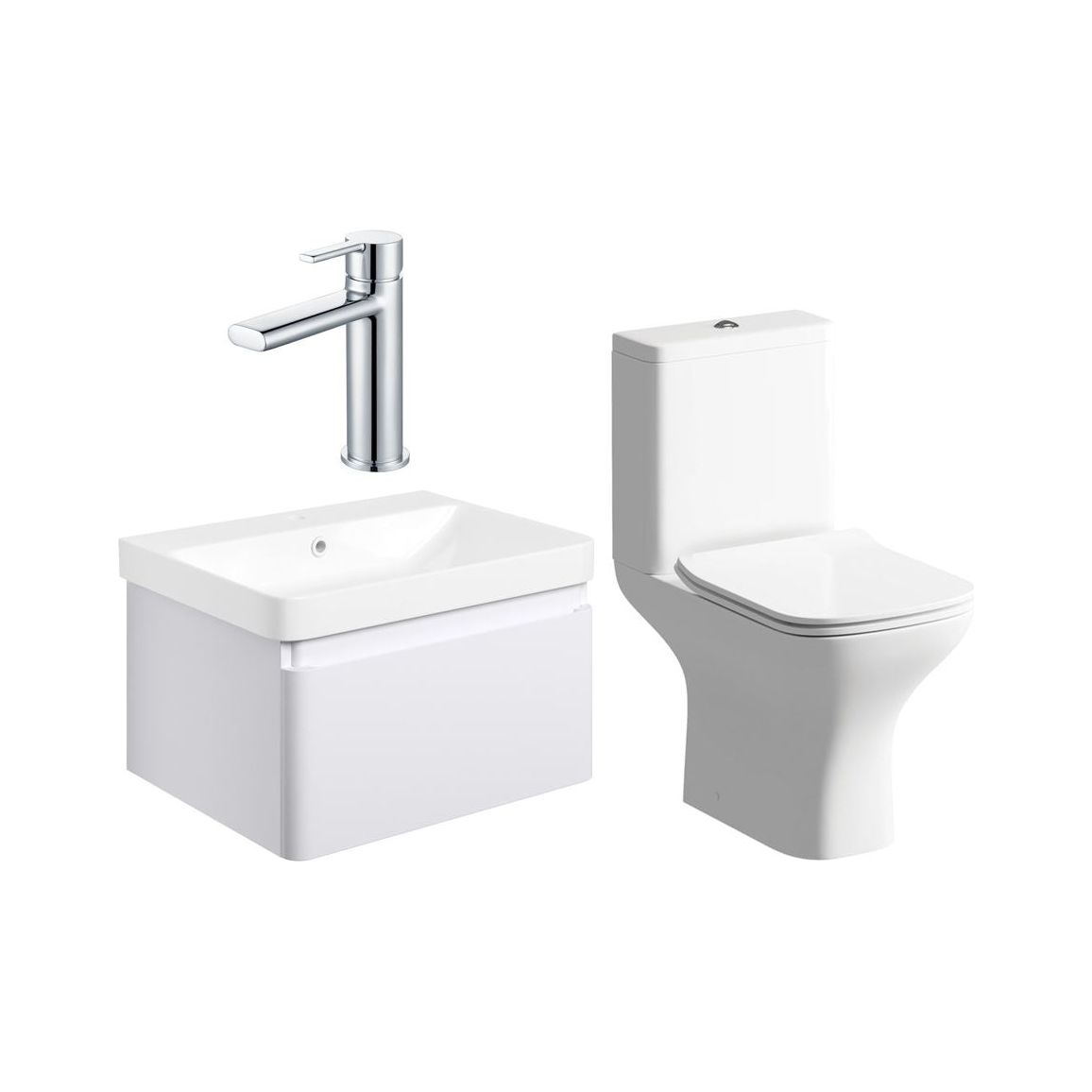 Prisca 600mm Basin Unit & Close Coupled WC Pack - Matt White w/Chrome Finishes