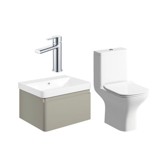 Prisca 600mm Basin Unit & Close Coupled WC Pack - Matt Latte w/Chrome Finishes