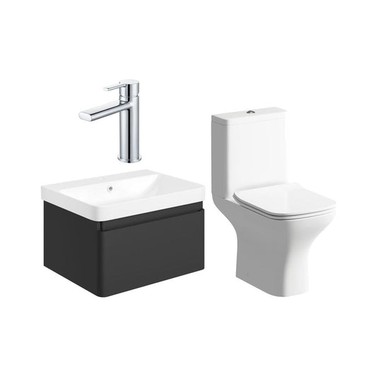 Prisca 600mm Basin Unit & Close Coupled WC Pack - Matt Black w/Chrome Finishes