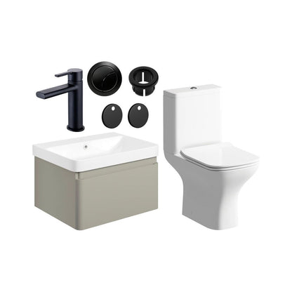 Prisca 600mm Basin Unit & Close Coupled WC Pack - Matt Latte w/Black Finishes