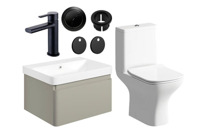 Prisca 600mm Basin Unit & Close Coupled WC Pack - w/Black Finishes