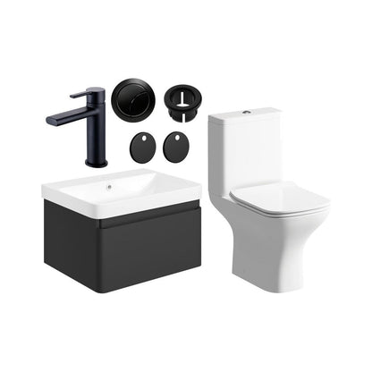 Prisca 600mm Basin Unit & Close Coupled WC Pack - Matt Black w/Black Finishes