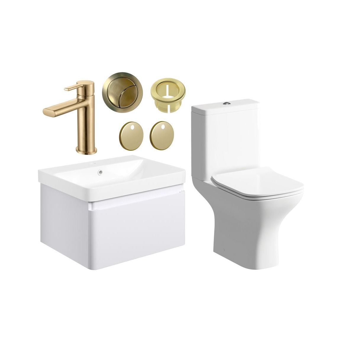 Prisca 600mm Basin Unit & Close Coupled WC Pack - w/Brushed Brass Finishes