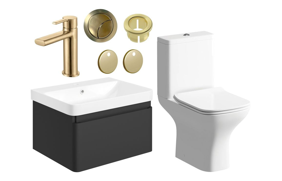 Prisca 600mm Basin Unit & Close Coupled WC Pack - w/Brushed Brass Finishes