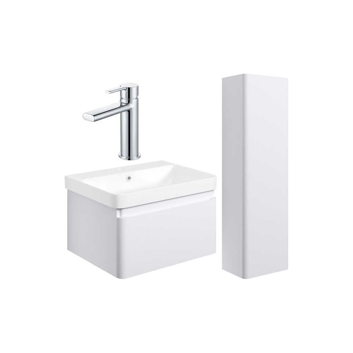 Prisca 600mm Basin Unit & Tall Unit Pack - Matt White w/Chrome Finishes