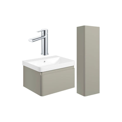 Prisca 600mm Basin Unit & Tall Unit Pack - Matt Latte w/Chrome Finishes