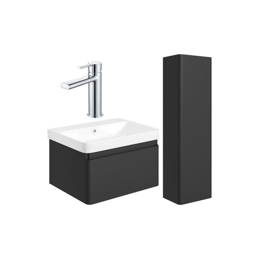 Prisca 600mm Basin Unit & Tall Unit Pack - Matt Black w/Chrome Finishes