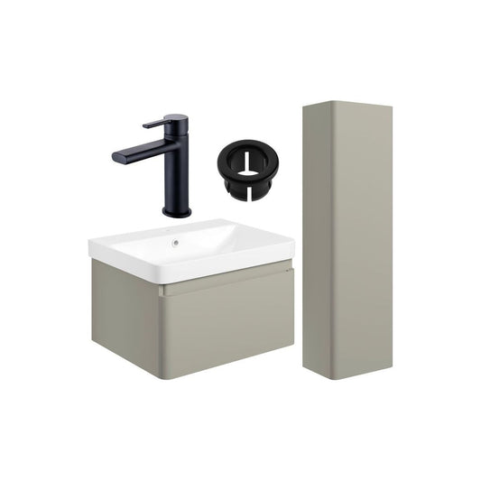 Prisca 600mm Basin Unit & Tall Unit Pack - Matt Latte w/Black Finishes