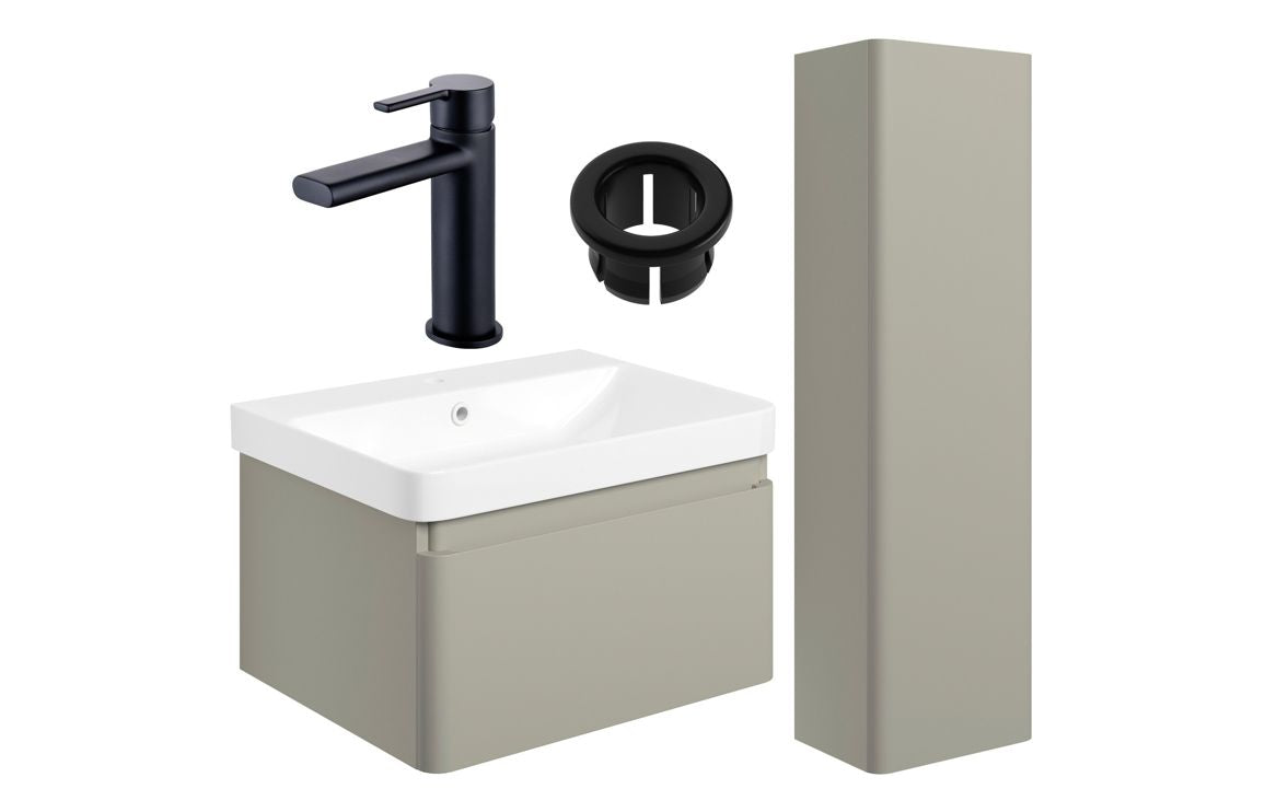 Prisca 600mm Basin Unit & Tall Unit Pack - w/Black Finishes