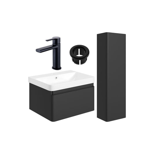 Prisca 600mm Basin Unit & Tall Unit Pack - Matt Black w/Black Finishes