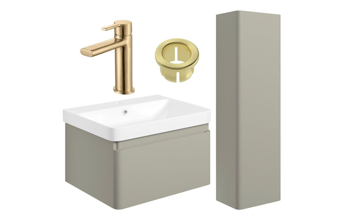 Prisca 600mm Basin Unit & Tall Unit Pack w/Brushed Brass Finishes