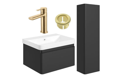 Prisca 600mm Basin Unit & Tall Unit Pack w/Brushed Brass Finishes