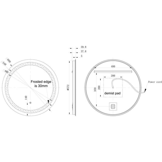 Nile 600mm Round Front-Lit LED Mirror