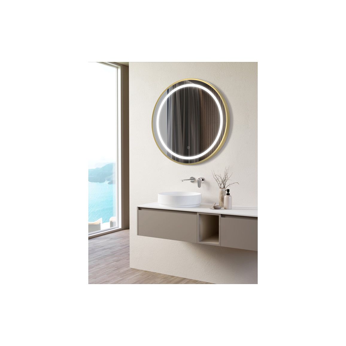 Rhine 600mm Round Front-Lit LED Mirror - Brushed Brass