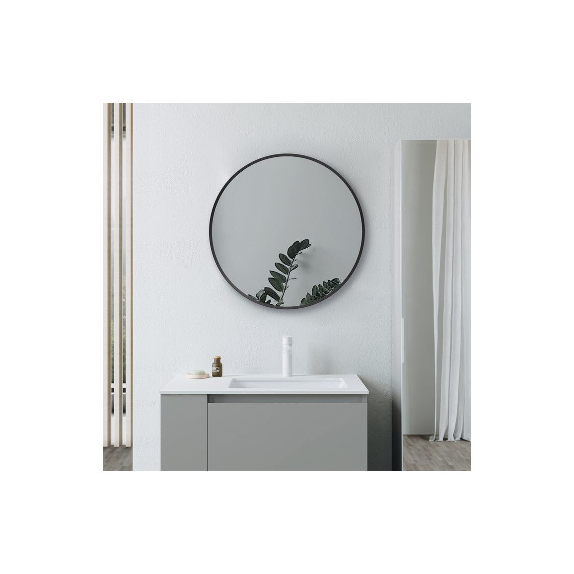 Sangha 500mm Round Mirror - Matt Black