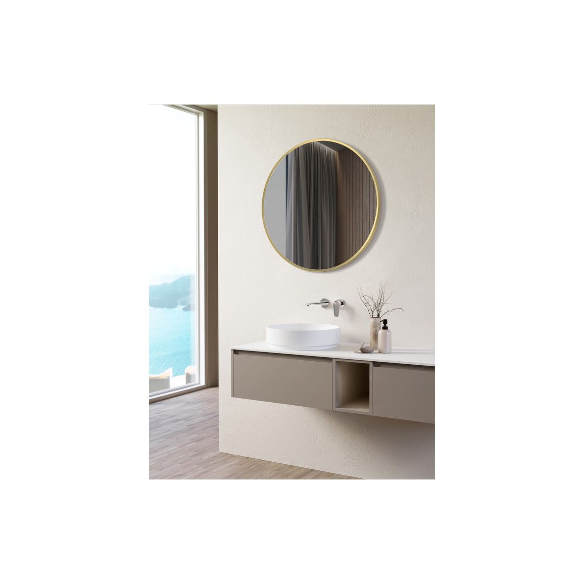 Sangha 500mm Round Mirror - Brushed Brass