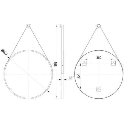 Tubo 600mm Round Mirror - Matt Black