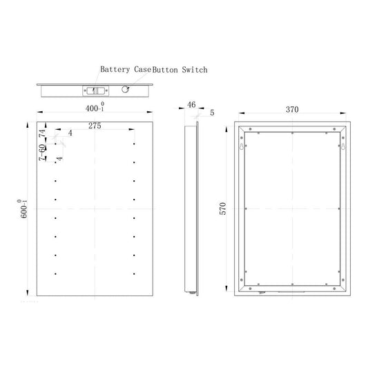 Espejo LED rectangular con pilas Lena de 400 x 600 mm