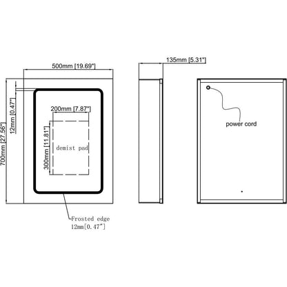 Armoire à miroir LED à éclairage frontal, 1 porte, 500 mm, Rika 