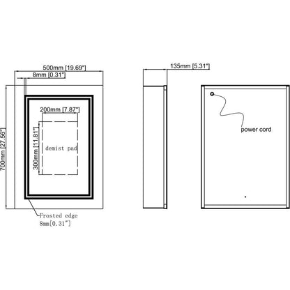 Armoire à miroir LED à éclairage frontal Sirakoro 500 mm, 1 porte 