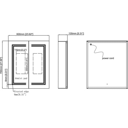 Sirakoro 600mm 2 Door Front-Lit LED Mirror Cabinet