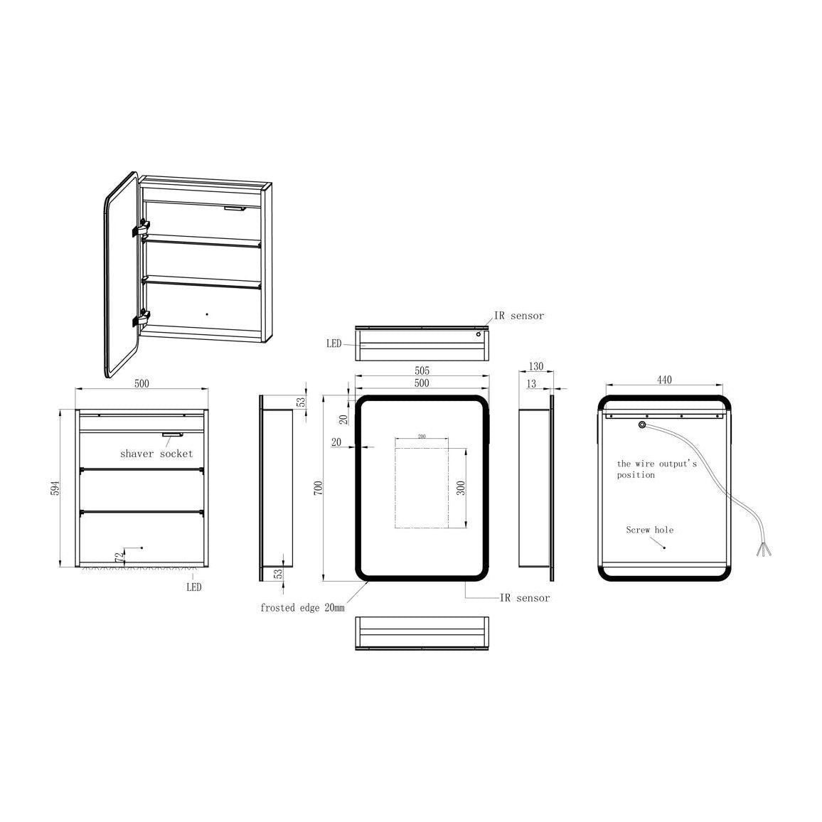 Akari 500mm 1 Door LED Mirrored Cabinet