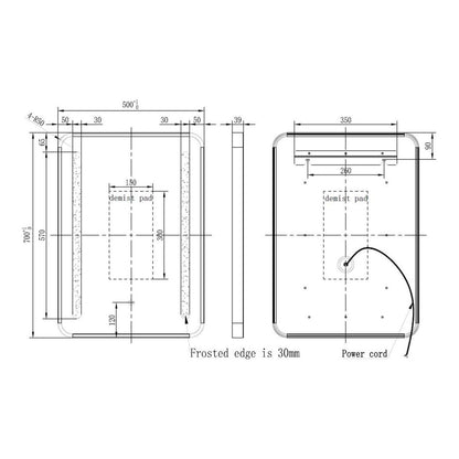 Miroir LED arrondi à éclairage frontal Osun 500 x 700 mm - Noir 