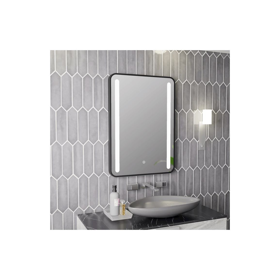 Osun 500x700mm Rounded Front-Lit LED Mirror - Black