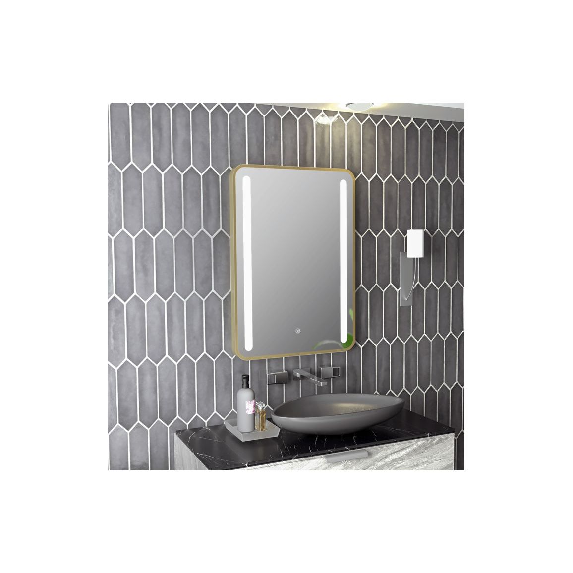 Osun 500x700mm Rounded Front-Lit LED Mirror - Brushed Brass