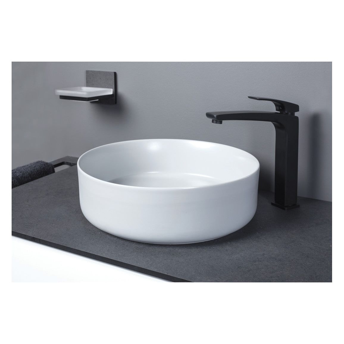 Nanka 355mm Ceramic Round Washbowl & Waste - Matt White