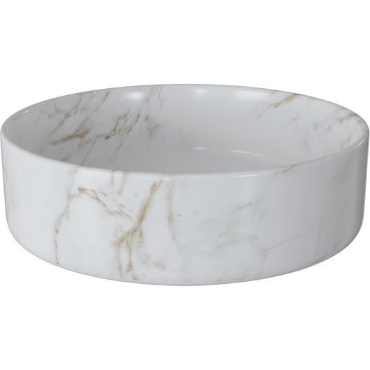 Lavabo y desagüe redondos de cerámica Nanka de 355 mm - Efecto mármol
