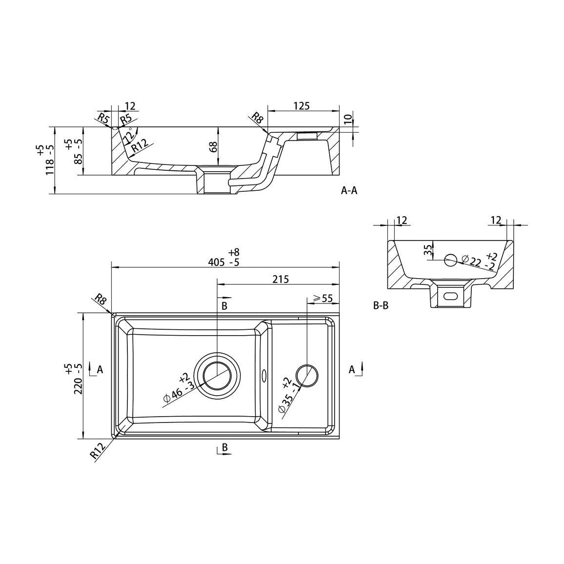 Meuble Lavabo et Vasque Suspendu 1 Porte 410 mm Bateba - Anthracite Brillant