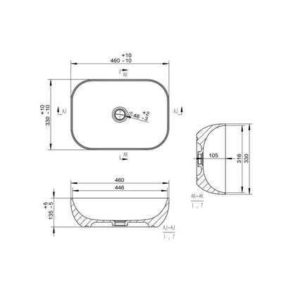 Lavabo Miller 460x330mm en Céramique - Effet Marbre Gris