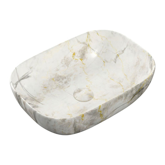 Lavabo de cerámica Miller de 460 x 330 mm - Efecto mármol blanco