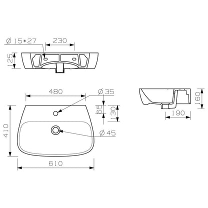 Henshaw 600x400mm 1TH Basin & Semi Pedestal