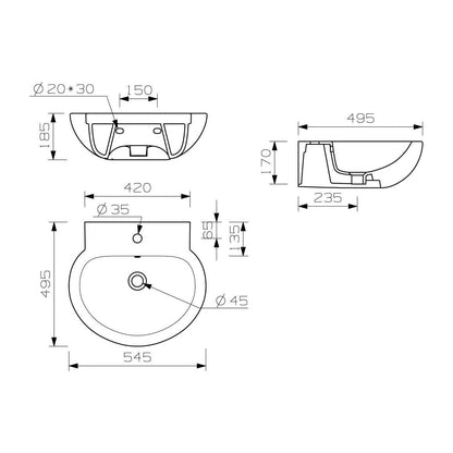 Bassin Harley 535x490mm 1TH et socle complet